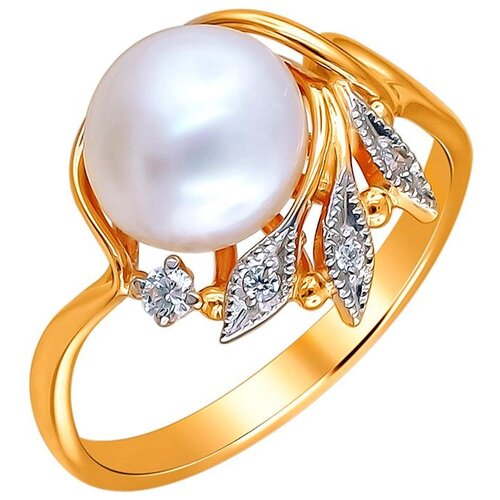 фото Эстет кольцо с жемчугом и фианитами из серебра с позолотой с15к351058п, размер 16.5