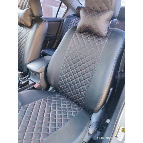 Автомобильные чехлы на Шевроле лачетти/ авточехлына сидения Chevrolet lacetti из экокожи красная нитка