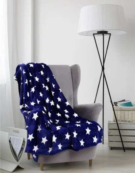 Плед Флисовый Синий звезды покрывало Плед на кровать мягкий плед 180х200 см - фотография № 2
