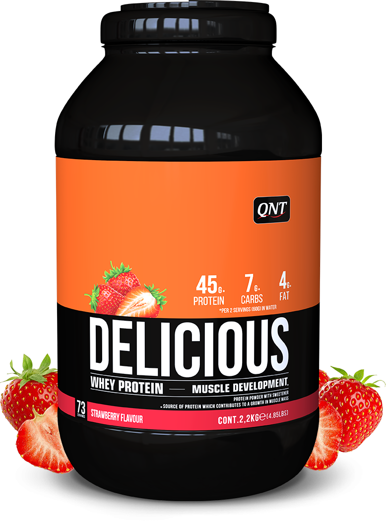 QNT Delicious Whey Protein Powder 2,2 kg Strawberry/ "Делишес Вей Протеин" 2,2кг Клубника