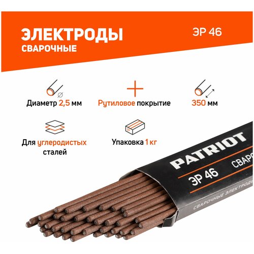 Электроды сварочные Patriot ЭР 46 диам. 2,5мм электроды сварочные patriot эр 46 2 5 мм 5 кг