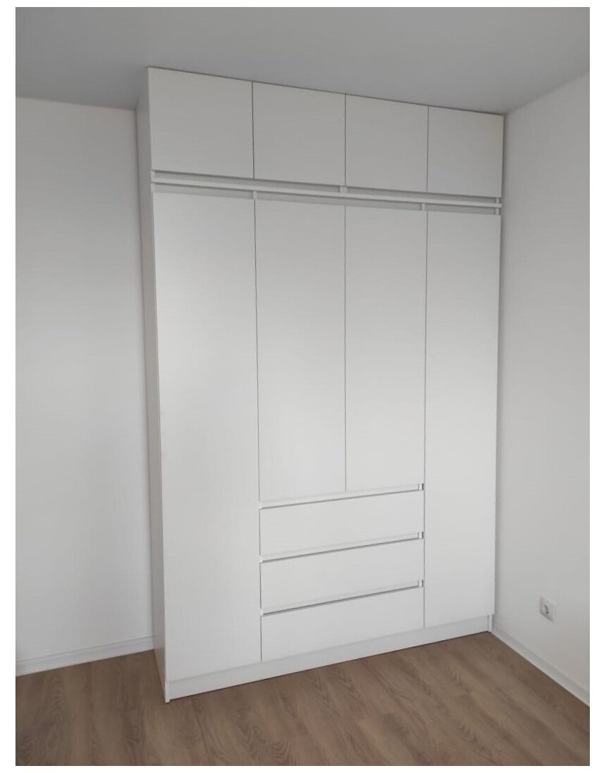 Шкаф для одежды с антресолями 160х48х250 см, Белый матовый - фотография № 5