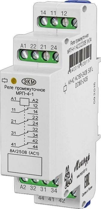 Реле промежуточное МРП-4-1 ACDC230В УХЛ4 4 переключ. контакта коммутируемый ток до 8А | код. A8302-16938117 | Меандр (3шт. в упак.)