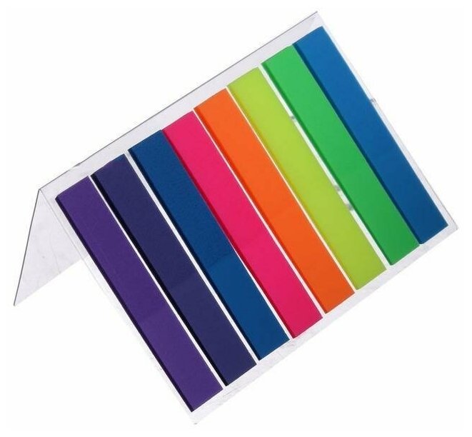 Блок-закладки с липким краем 8 мм х 45 мм, пластик, 20 листов флуоресцентный, 8 цветов