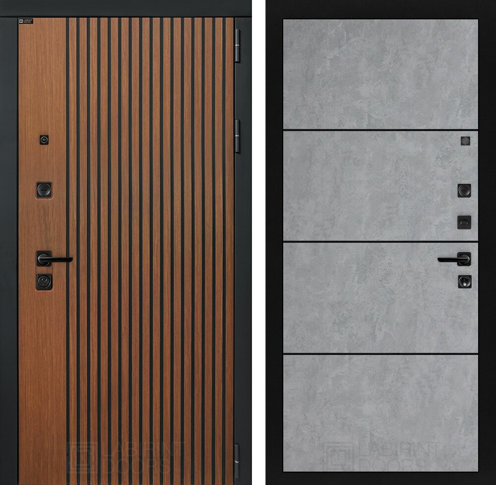 Входная дверь STORM с внутренней панелью 25, цвет бетон светлый с черной вставкой, размер по коробке 880х2050, правая - фотография № 1