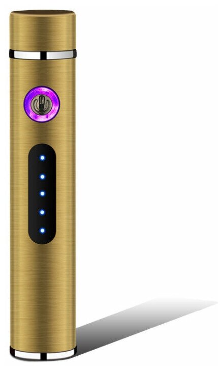 Зажигалка электронная USB зарядкой цилиндрическая цвет золото сатин