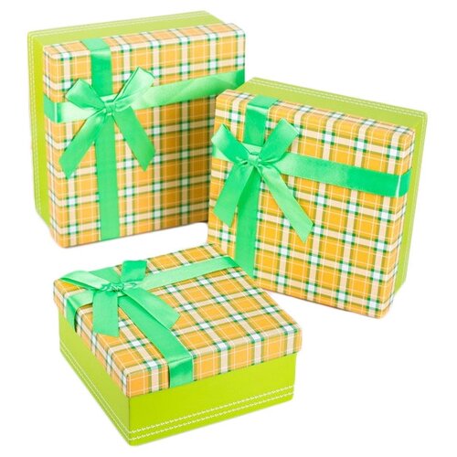 фото Набор подарочных коробок yiwu zhousima crafts клетка, 3 шт зеленый/желтый