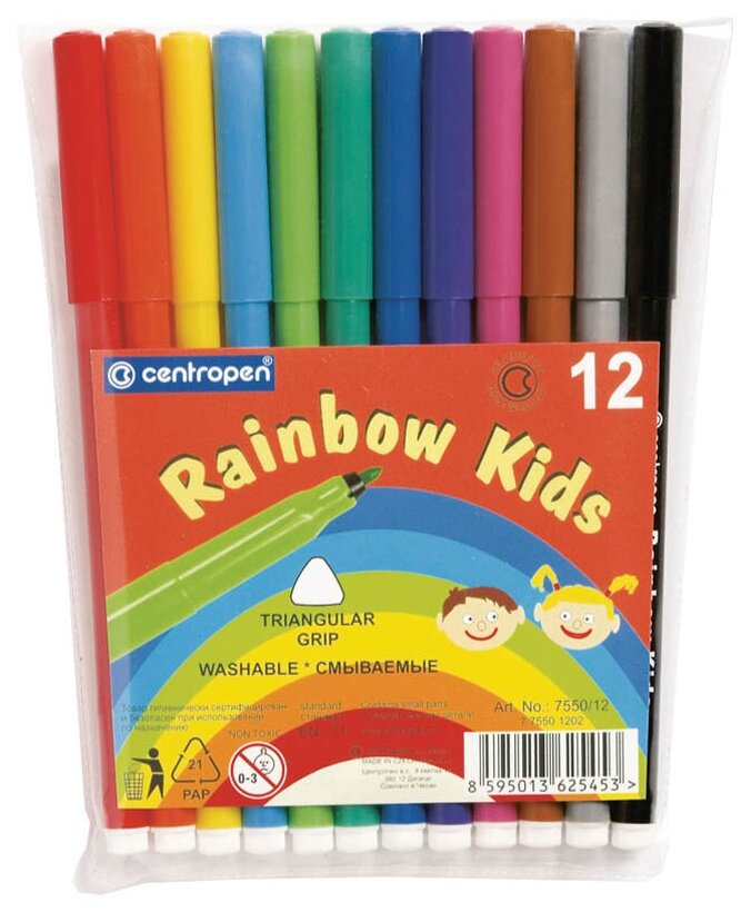 Фломастеры "Rainbow Kids", 12 цв, ПВХ