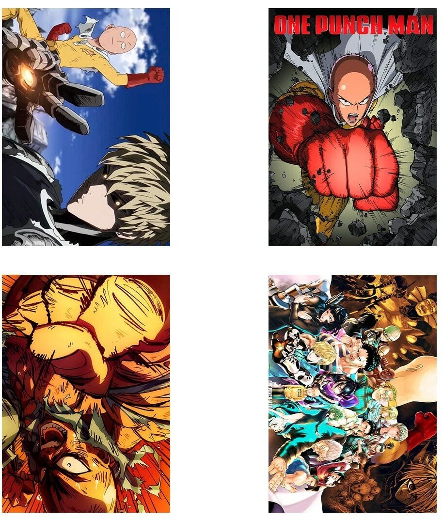 Плакат 4 шт. набор А4 аниме Ванпанчмен / Сайтама / Генос / постер №1