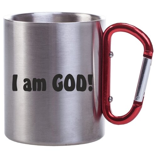 фото Металлическая кружка с карабином i am god! drabs