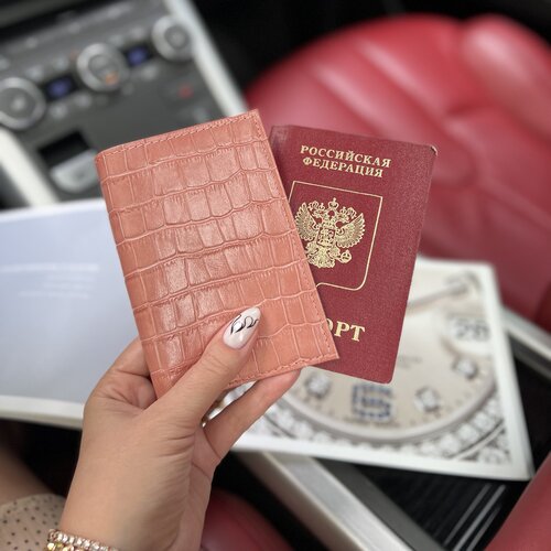 Обложка для паспорта , розовый, бежевый