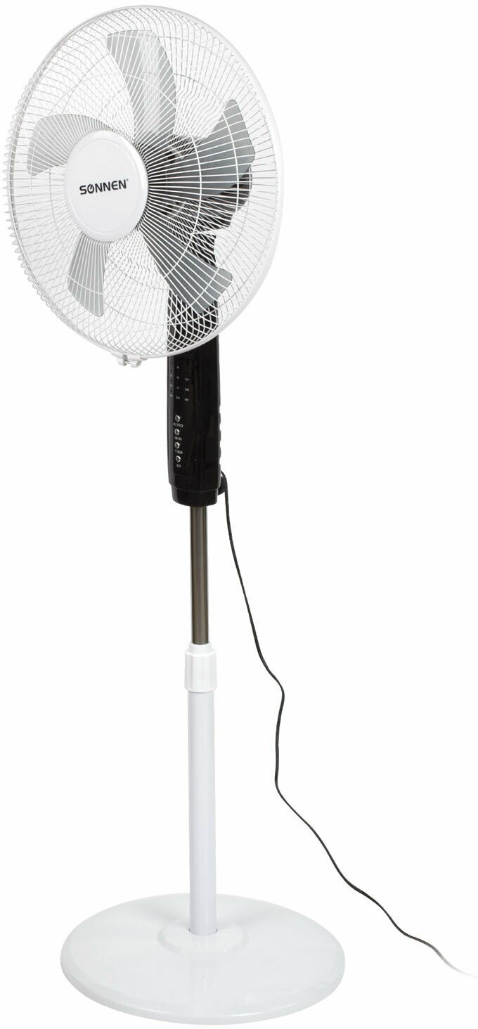 Вентилятор напольный, 3 режима, пульт ДУ, SONNEN TF-45W-40-520, d=40 см, 45 Вт, белый, 454788, FS-40-520
