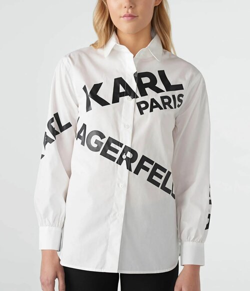 Рубашка Karl Lagerfeld M белая с черными лого надписями BOLD KARL LOGO WHITE SHIRT