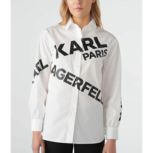 фото Рубашка karl lagerfeld l белая с крупными черными лого надписями bold karl logo white shirt