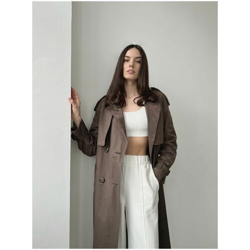 Женский тренч из хлопка с погонами какао