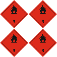 Наклейки Опасный груз. 3 Класс опасности (Легковоспламеняющиеся жидкости) 4шт.