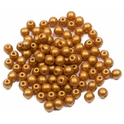 Стеклянные чешские бусины, круглые, Round Beads, 3 мм, цвет Alabaster Metallic Gold, 100 шт.