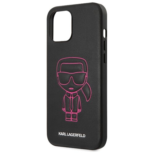 фото Чехол lagerfeld для iphone 12 pro max (6.7) pu ikonik outlines metal logo hard black/pink karl lagerfeld