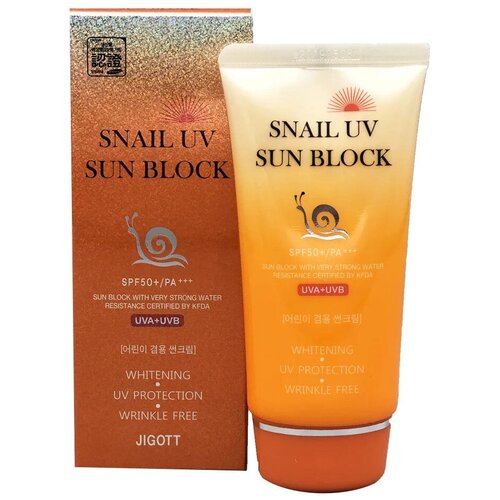 Солнцезащитный крем для лица с улиточным муцином Snail UV Sun Block Cream SPF50+ PA+++ JIGOTT , Южная Корея. Объем: 70 мл. jigott крем snail uv sun block spf 50 70 мл