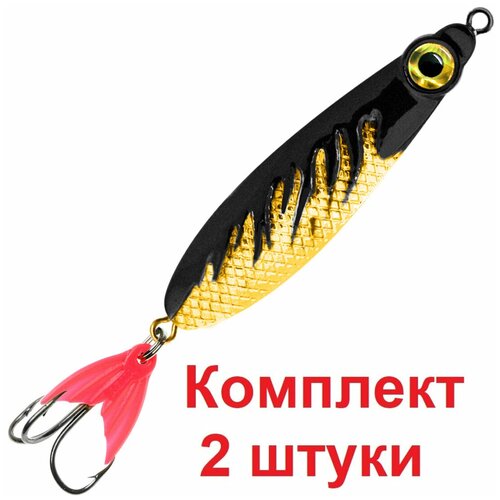 фото Блесна для рыбалки aqua нерка fire 28,0g цвет 02 (золото, красный и черный металлик), 2 штуки в комплекте