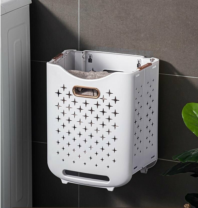 Складная корзина для белья в ванную комнату, настенная сумка для грязной одежды, органайзер для белья в ванную комнату - фотография № 9
