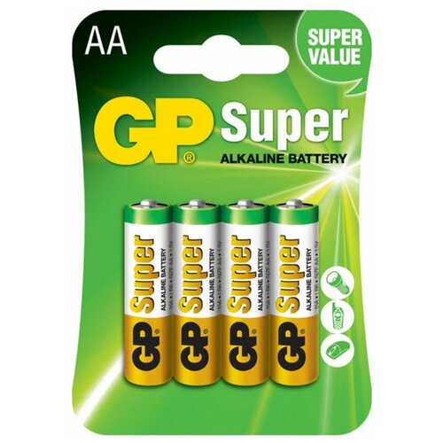 Батарейка щелочная GP LR6 (AA) Super Alkaline 1.5V (4шт.) батарейки алкалиновые duracell ultra aa r6 lr6 mx1500 8 шт