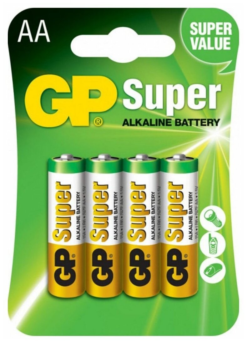 Батарейка щелочная GP LR6 (AA) Super Alkaline 1.5V (4шт.)