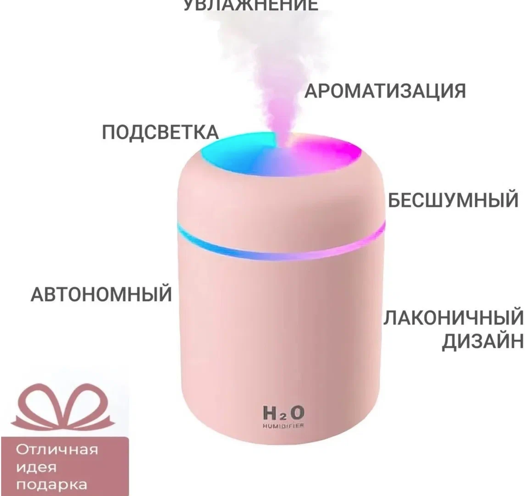 Аромадиффузор-ночник Humidifier H2O, розовый - фотография № 6