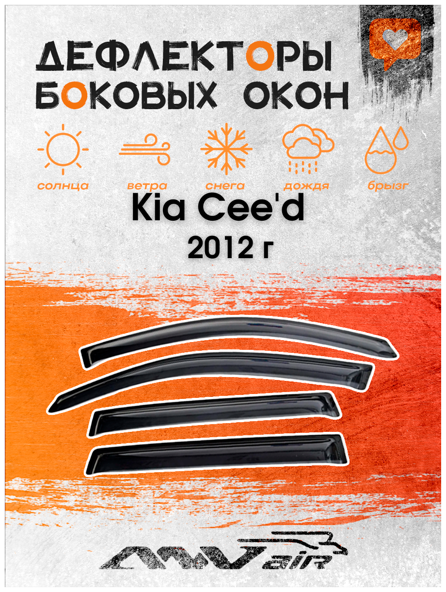 Дефлекторы боковых окон на Kia Cee'd х/б 5 дв. 2012 г. / Ветровики на Киа Сид