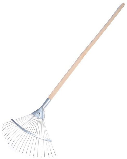 фото Грабли веерные, проволочные, 22 зубца, оцинкованные, деревянный черенок