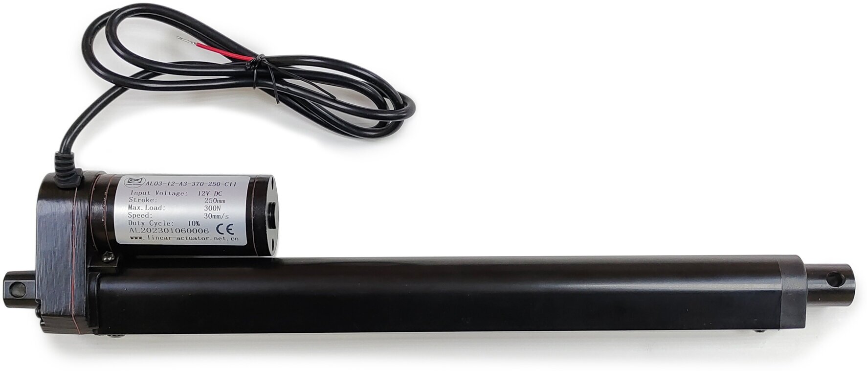 Линейный привод (актуатор) 12 В, длина хода 250 мм, 30 мм/с, до 30 кг (300N), черный