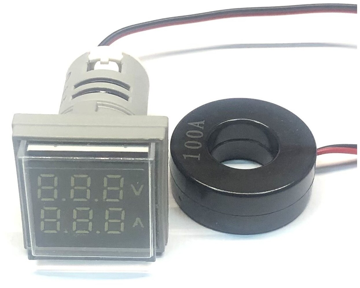 Цифровой вольтамперметр переменного тока / квадратный / белый / диапазон измерений 50-500 VAC / 0-100 A