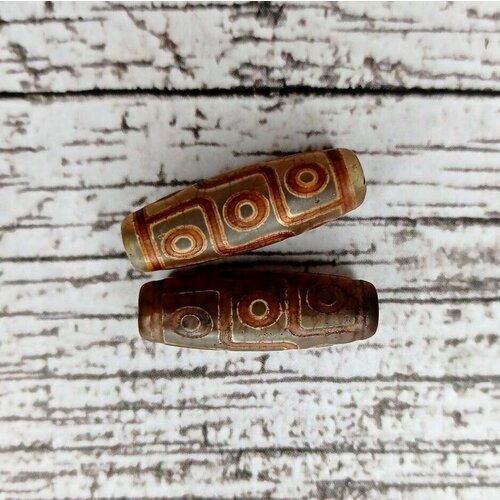 Тибетская бусина Дзи 9 глаз, матовая/ натуральный камень агат 35х10 мм /1шт.