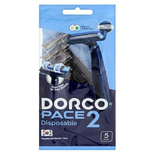 Станок для бритья одноразовый Dorco Pace2, 2 лезвия, увлажняющая полоска, 5 шт. 9231454