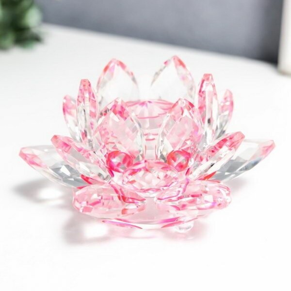 Сувенир стекло "Лотос кристалл трехъярусный розовый" d=11 см - фотография № 1