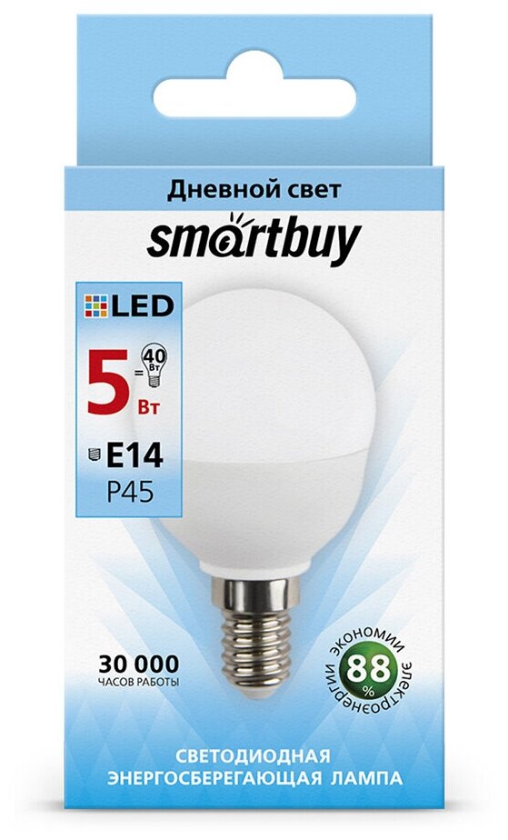 Лампа светодиодная SmartBuy SBL 4000K, E14, P45, 5Вт, 4000 К - фотография № 3