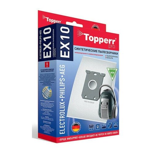 TOPPERR ЕХ 10 для пылесосов ELECTROLUX пылесборники синтетические topperr ex 10 4шт 2 фильтра