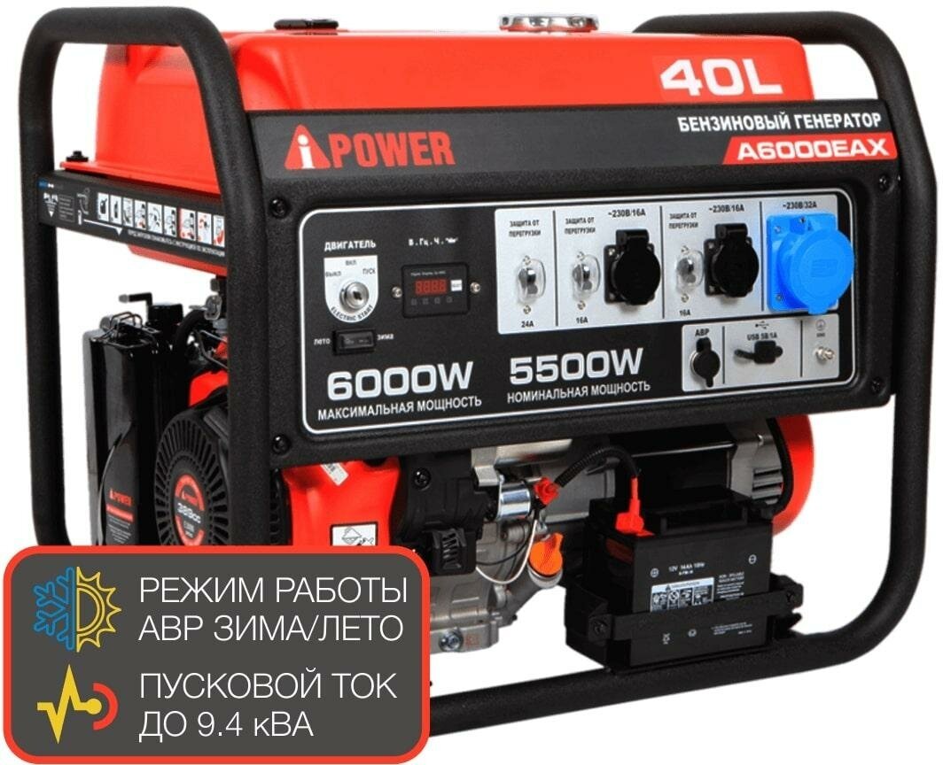 Бензиновый генератор A-iPower A6000EAX + блок автозапуска A-iPower 230 В, 50 А