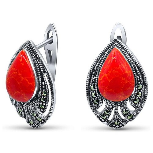 Серьги Silver Wings Серьги из серебра коралл пр., марказит