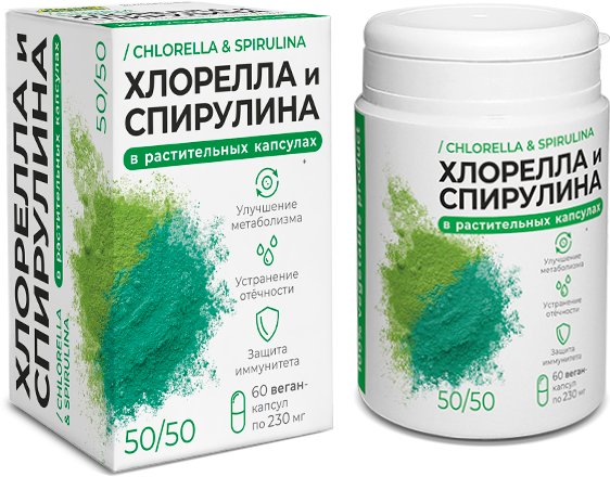 Хлорелла & Спирулина, детокс, метаболизм, 60 капсул