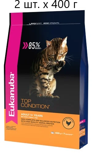 Сухой корм для кошек Eukanuba Top Condition Adult 1+ years, с домашней птицей, 2 шт. х 400 г