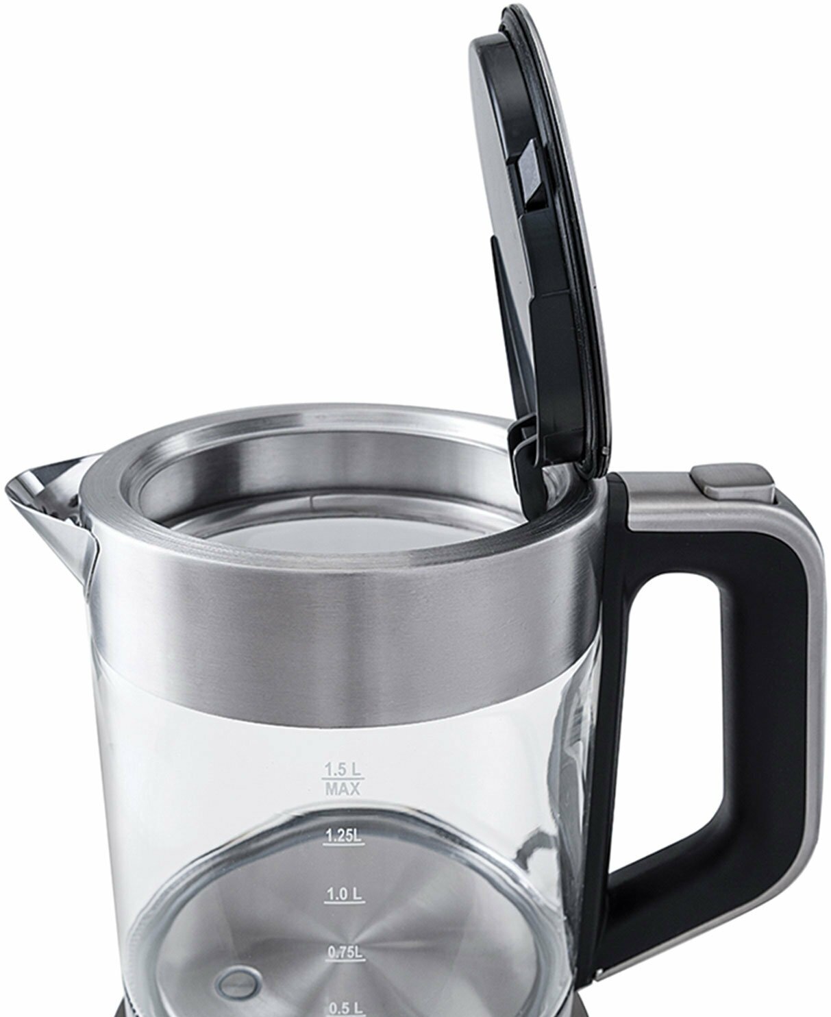 Чайник KITFORT КТ-616, 1,5 л, 2200 Вт, закрытый нагревательный элемент, терморегулятор, стекло, серебристый, KT-616