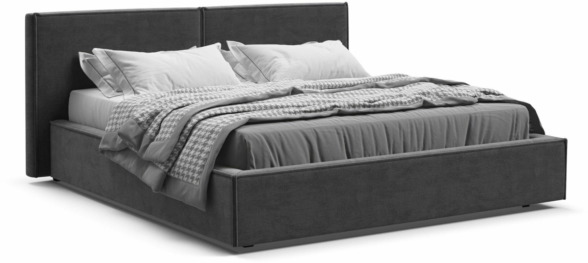 Двуспальная кровать Nord с подъемным механизмом, велюр Monolit серый, 196x224x95 см