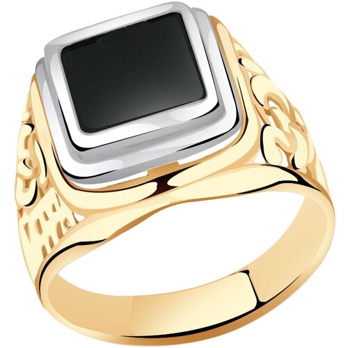 фото Золотое кольцо золотые узоры 01-0192 с ониксом diamant-online