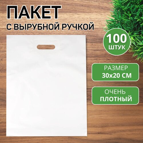 Пакет с прорубной ручкой, белый 30*20, 100 шт. 50 мкм