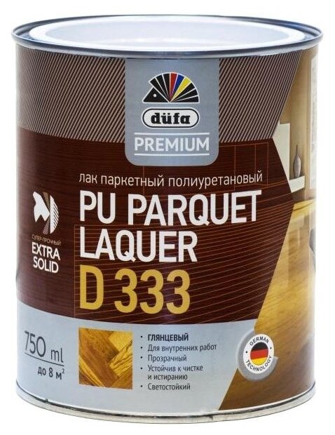 "DufaPremium" Лак PU PARQUET LAQUER D333 полиуретановый паркетный глянцевый 750мл