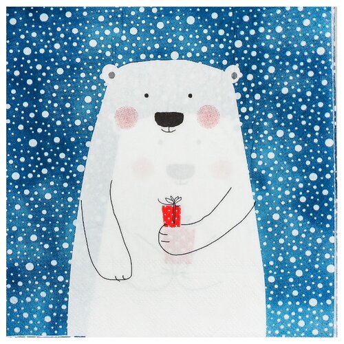 фото Салфетки бумажные "белый мишка с подарком" 33х33 см, набор 20 шт 4309448 страна карнавалия