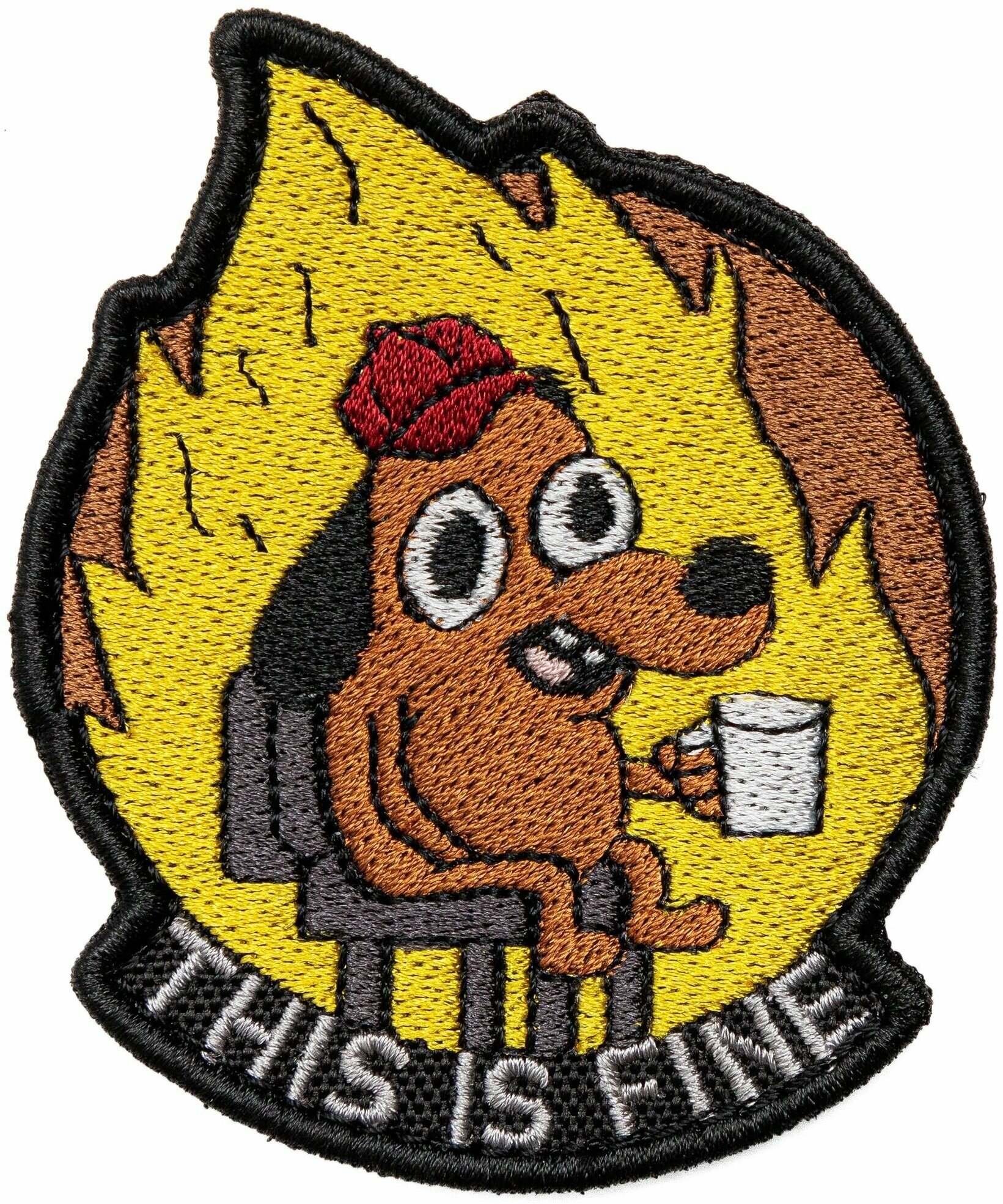 Нашивка на одежду, патч, шеврон на липучке "This Is Fine" 7,9х6,6 см