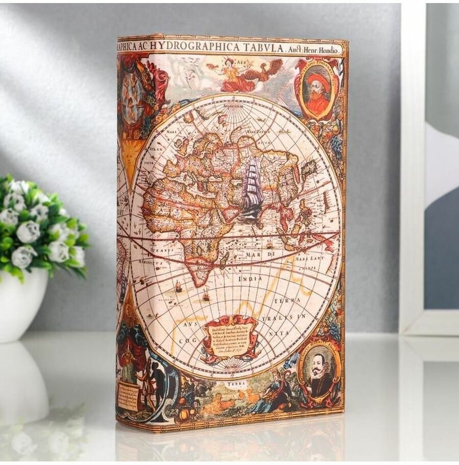 фото Сейф-книга дерево "Морской путь, карта" кожзам 21х13х5 см