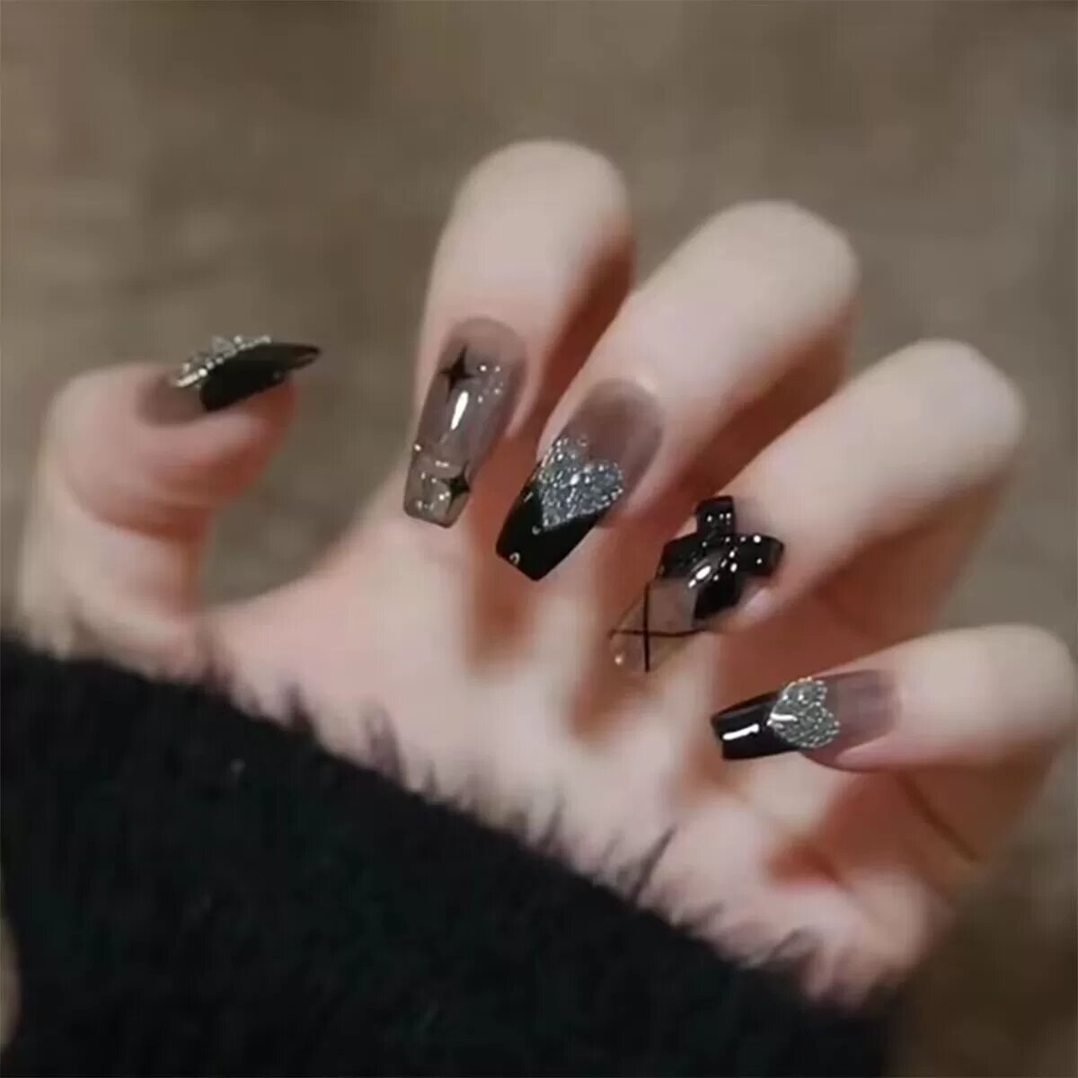 Накладные ногтевые стикеры Butterfly Glitter French, длинная модель, блестящий французский дизайн, 10 штук в комплекте